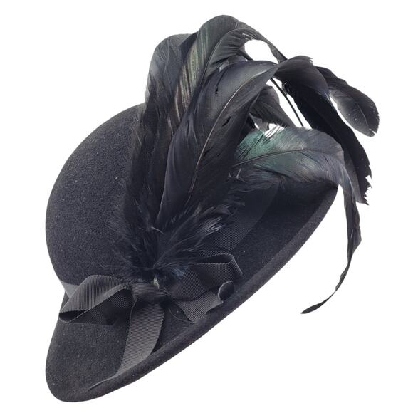 Adolfo Accessories - Adolfo Feather Plume‎ Cloche Hat Couture Vintage Glam Millinery Style